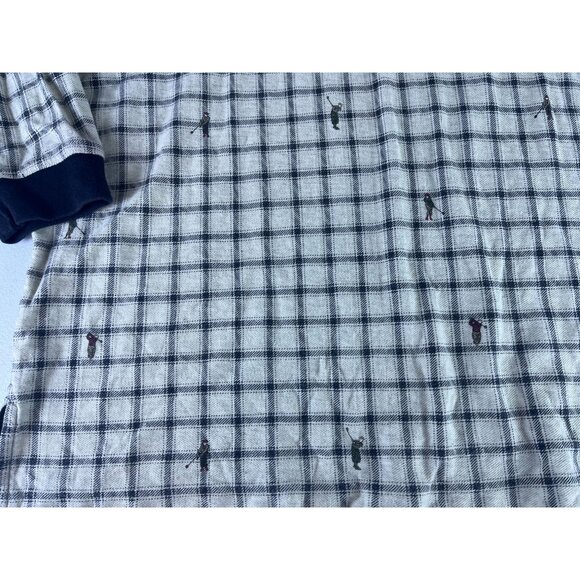 Siegfried Plaid Allover Golfer Print Polo Shirt Top Men Plus 4X Off White Black - Picture 4 of 4